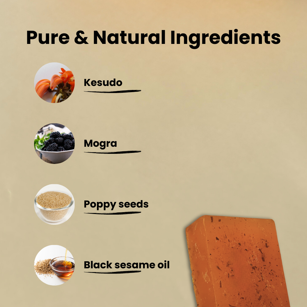 Kesudo & Mogra Soap with Poppy Seeds & Black Sesame Oil – Cooling, Exfoliating & Nourishing
